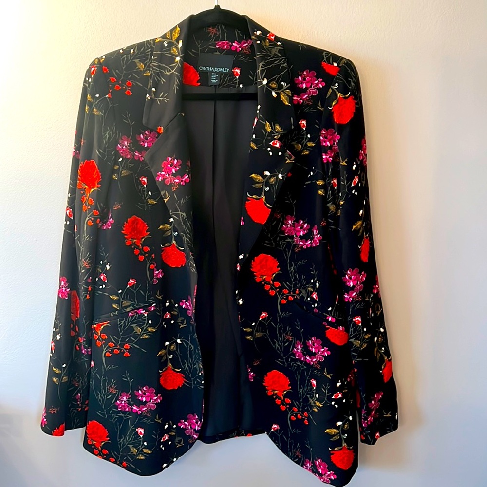 Cynthia Rowley Black Floral Blazer